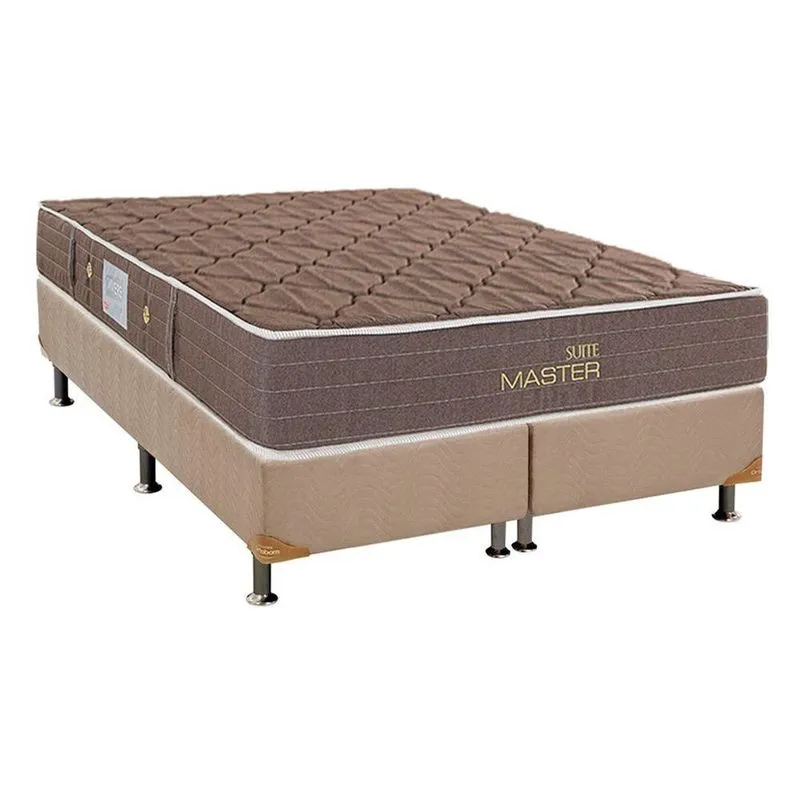 Cama Box King: Colchão Molas Herval Bonnel Suite Master Plus + Base crc Suede Bege(193x203)