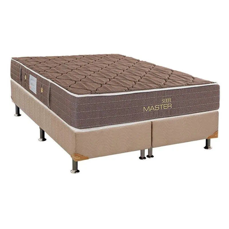 Cama Box Queen: Colchão Molas Herval Bonnel Suite Master Plus + Base CRC Suede Clean(158x198)