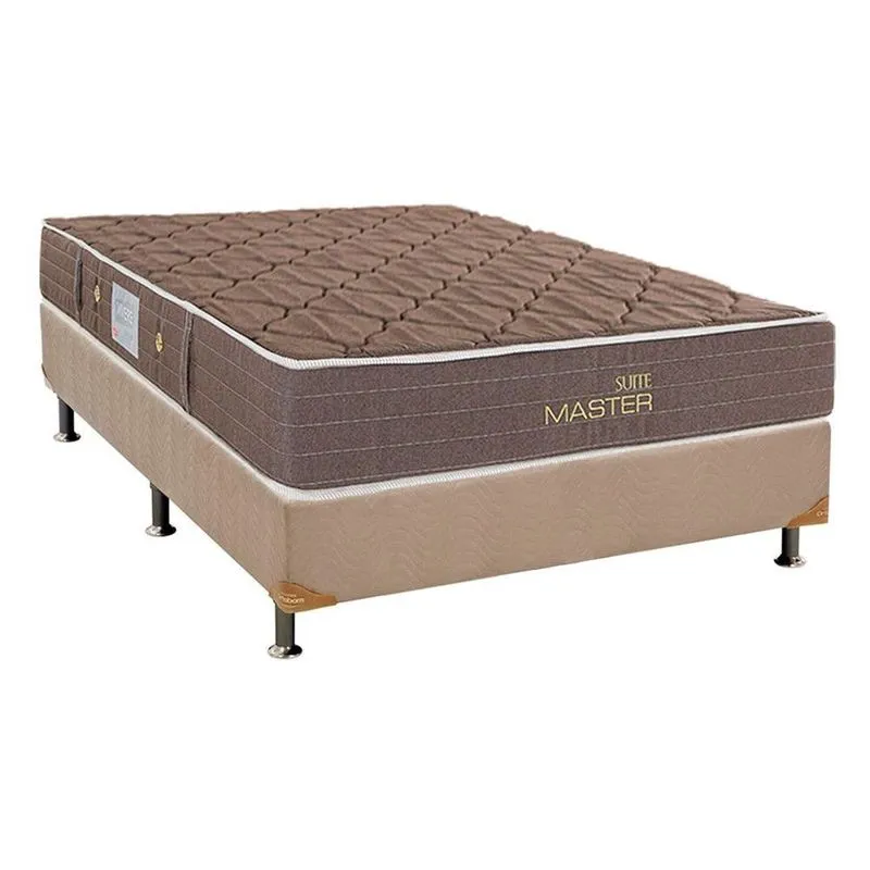 Cama Box Casal: Colchão Molas Herval Bonnel Suite Master Plus + Base crc Suede Bege(138x188)