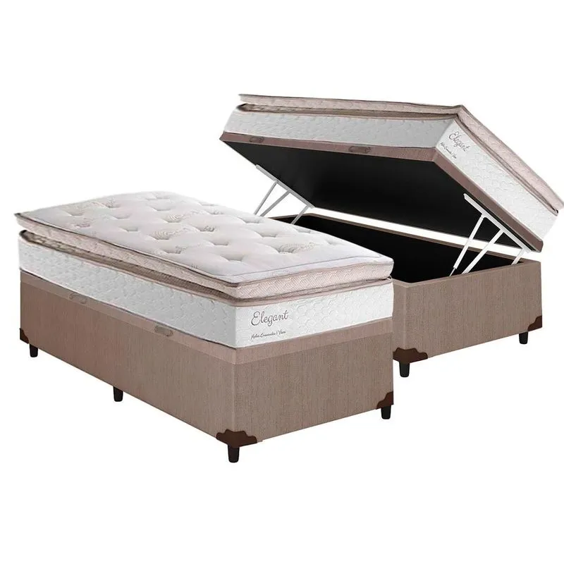 Cama Baú Solteiro: Colchão Molas MasterPocket Herval Ensacadas Elegant+Box CRC Courano Bra(88x188)
