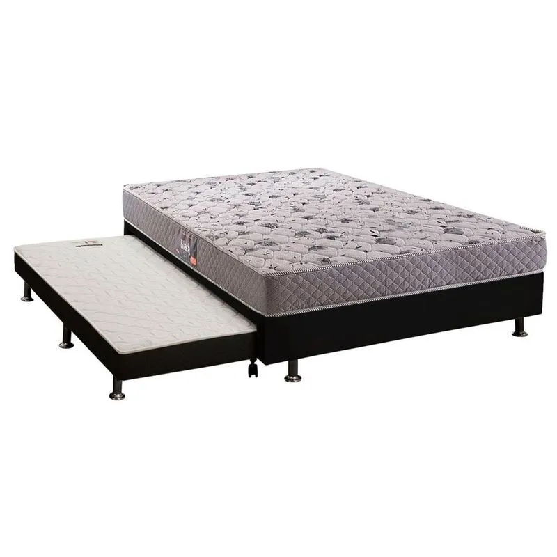 Cama Box c/Auxiliar Casal: Colchão Anatômico Herval D28/AG65 Black + Base crc Courano Black(138x188)