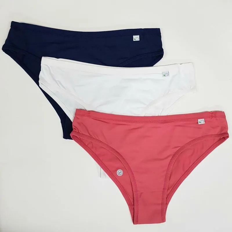 Kit 3 Calcinhas Biquíni Delcotton Microfibra Marinho Branco Amora