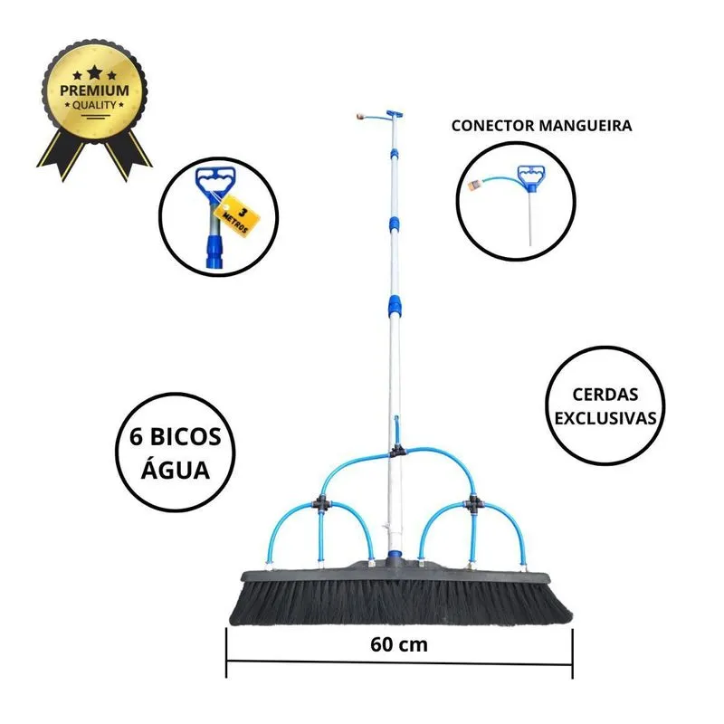Vassoura Para Limpeza Placa Solar 60cm E Cabo De 3 Metros