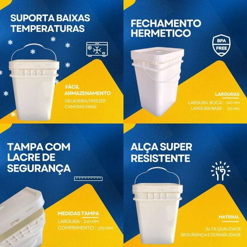 Balde Branco 20l Retang C Tampa 5 Pçs
