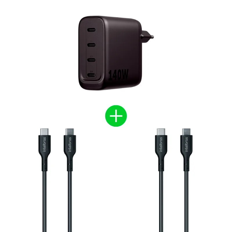 Kit Carregador Turbo EC 40 com 2 Cabos USB-C Intelbras