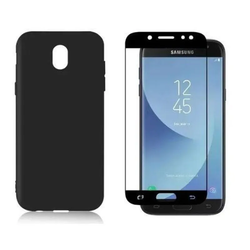 Capa Aveludada Preta + Película De Vidro 9d Galaxy J7 Pro