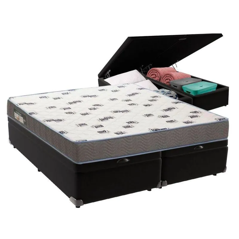 Cama Box Queen Com Bau Ortobom D33 Light Bege Cor: preto