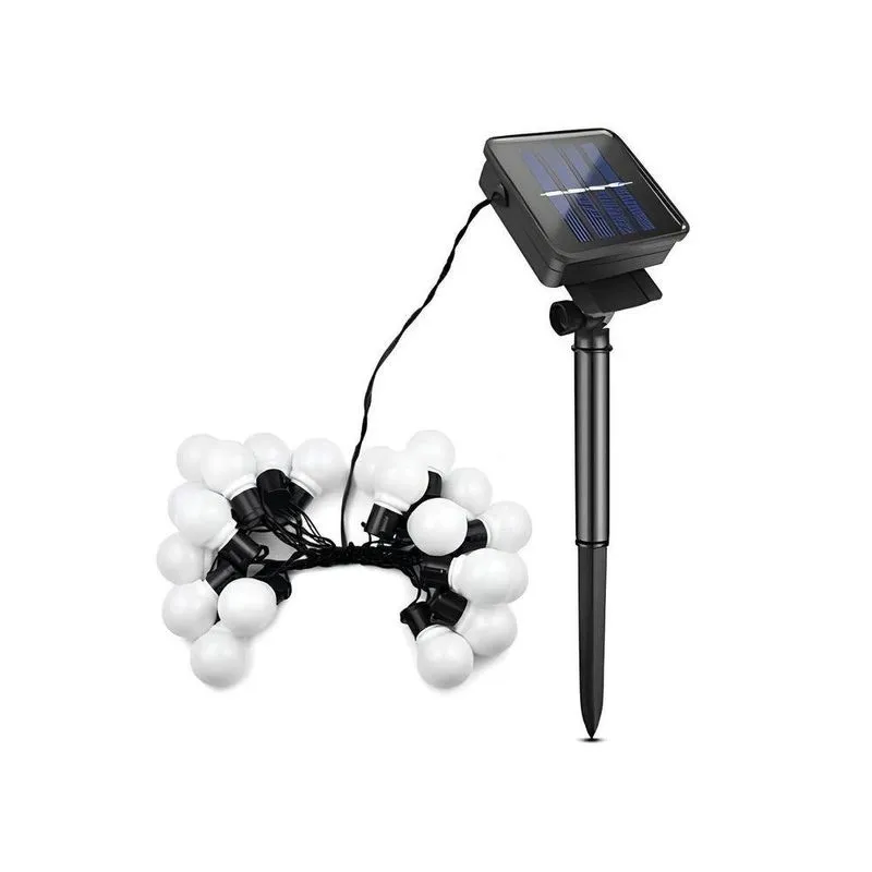 Grinalda Cordão Luzes Solares Jardim Bolas Branca 20 Leds