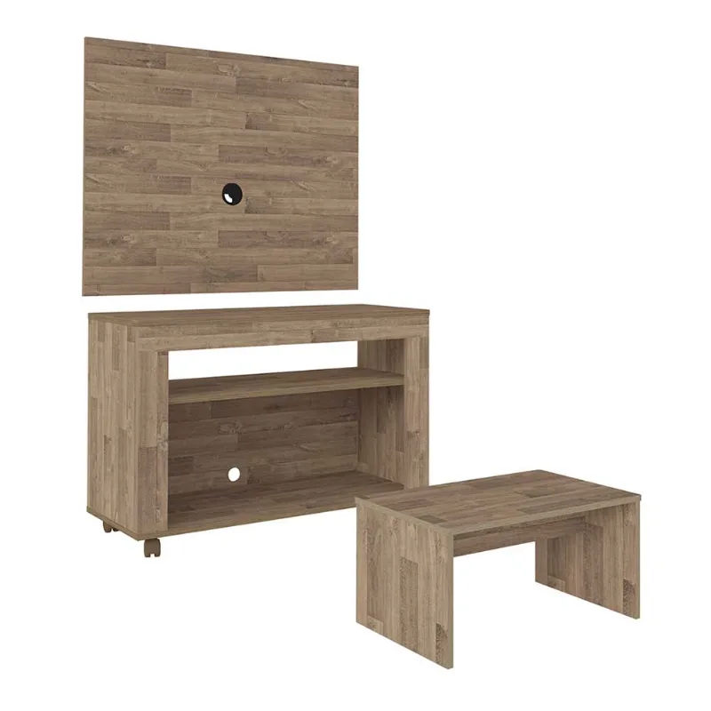 Conjunto com Rack e Mesa de Centro Cristal Castanho Claro