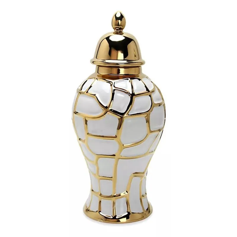 Vaso Decorativo Porcelana Chinesa Branco Dourado 41X18