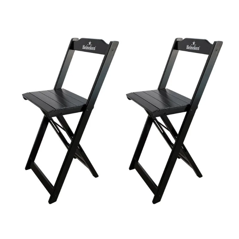 Kit 2 Banquetas Bistrô Dobrável Madeira Hei Preta Cor: Preto