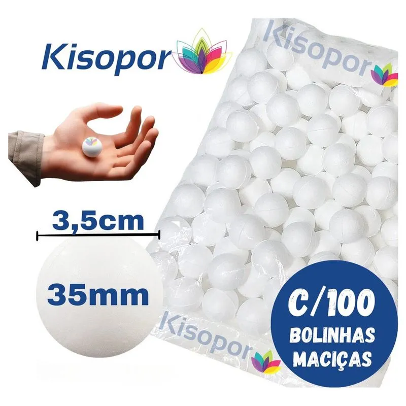 Bola De Isopor 35mm Maciça Com 100 Unidades 3,5cm