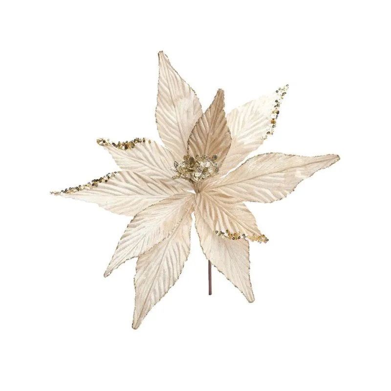 Poinsetia Com Glitter Ouro 20cm