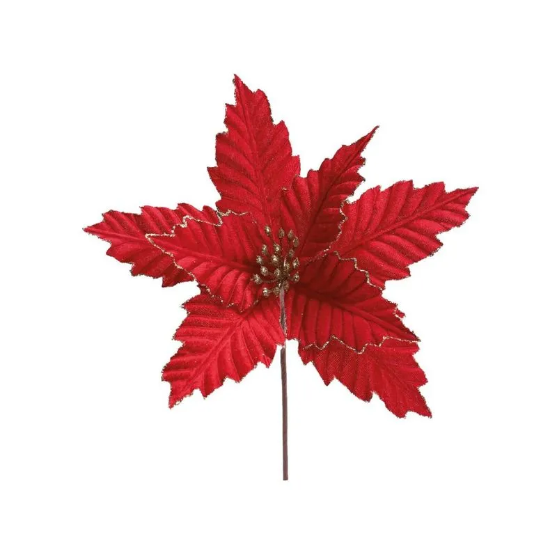 Poinsetia Com Glitter Vermelho e Ouro 20cm