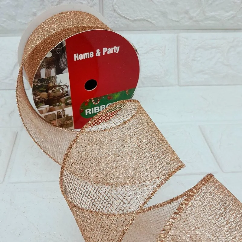 Rolos Fita Aramada Decoração Natal Bronze 6,3cm 9m Kit 6pçs