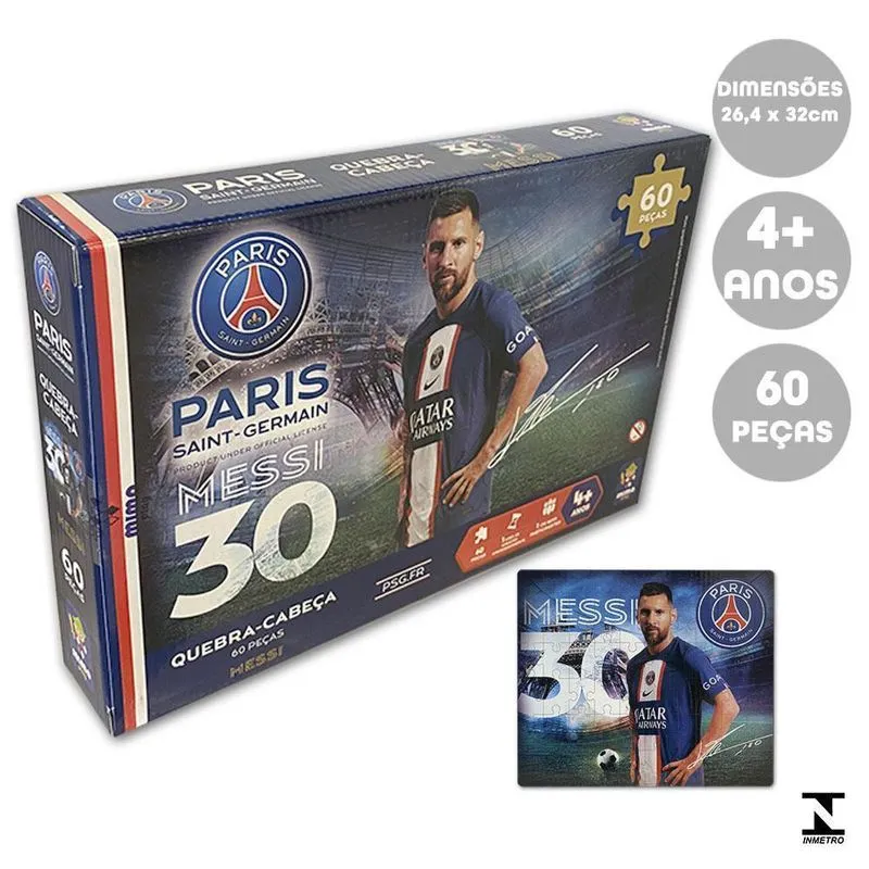 Quebra Cabeça Psg Lionel Messi 60 Pcs Mimo Toys