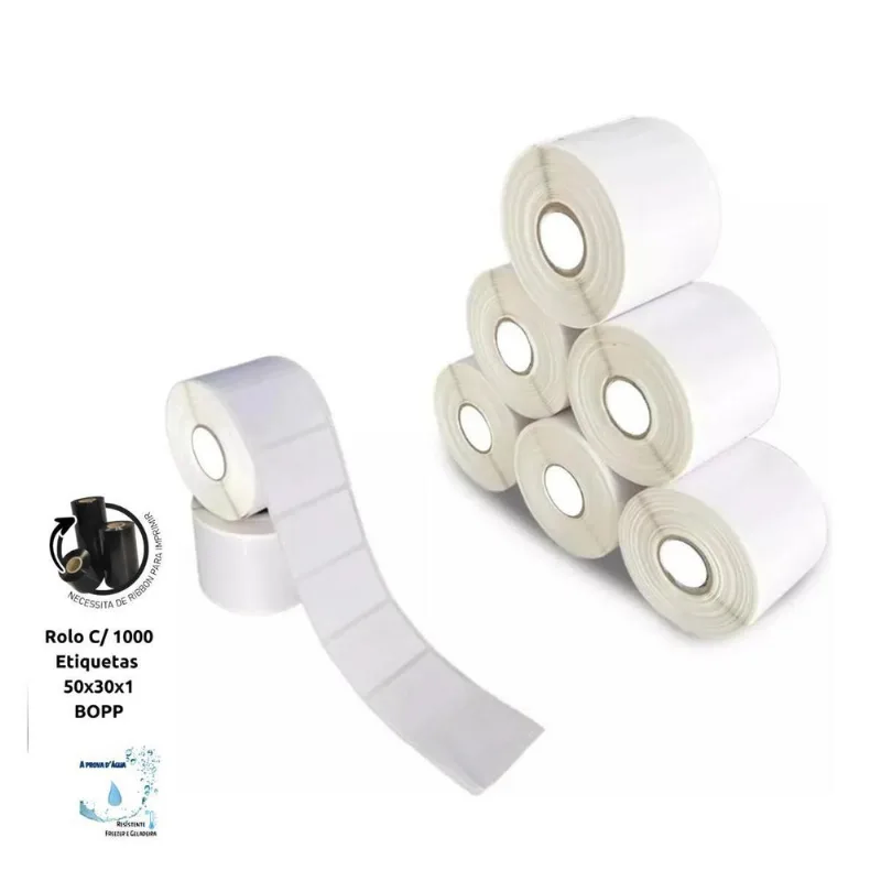 Kit 3 Rolo Etiqueta Bopp 50x30mm 1 Coluna