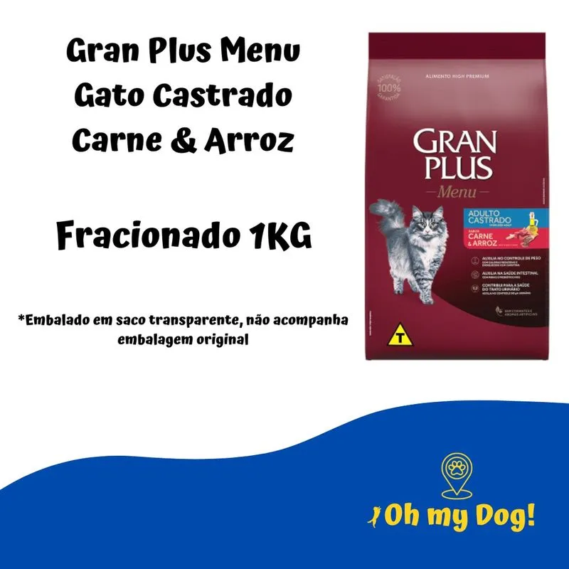 Gran plus menu gato castrado carne E arroz granel 1KG
