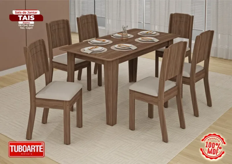 Mesa Tais Com 06 Cadeiras Star Álamo Plus Capri - Tuboarte
