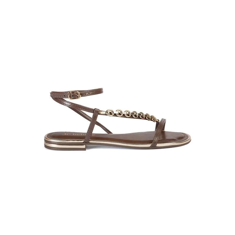 Rasteira Elegante com Corrente Dourada Marrom 38