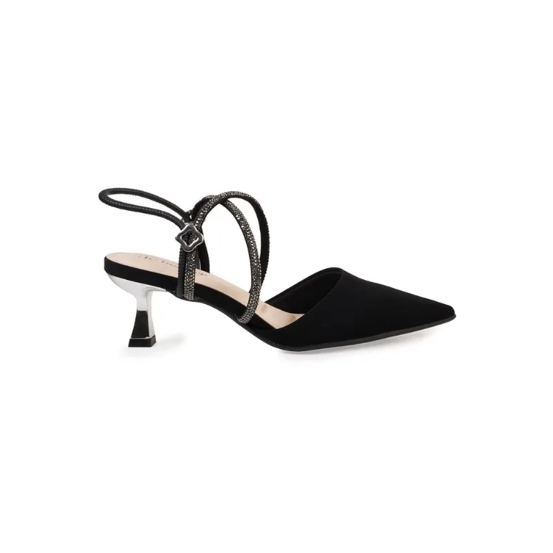 Scarpin Mule Bebecê Salto Taça com Tiras Brilhantes Preto 35