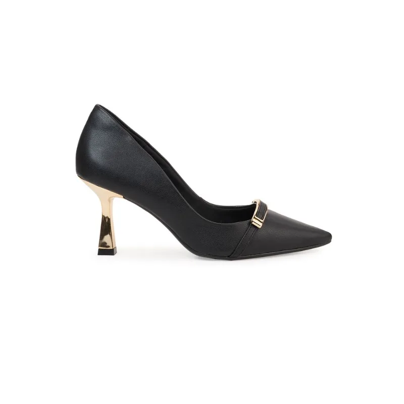 Scarpin Bebecê Bico Fino com Detalhe Dourado Preto 35