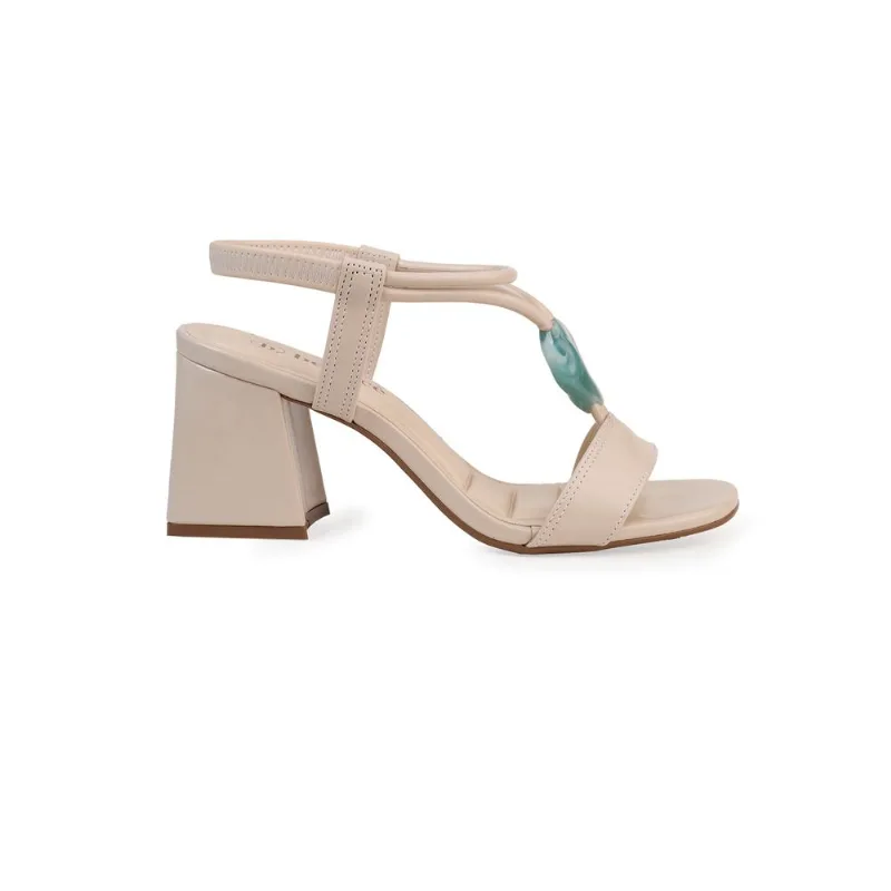 Sandália Salto Bloco Bebecê com Detalhe Central Creme 38
