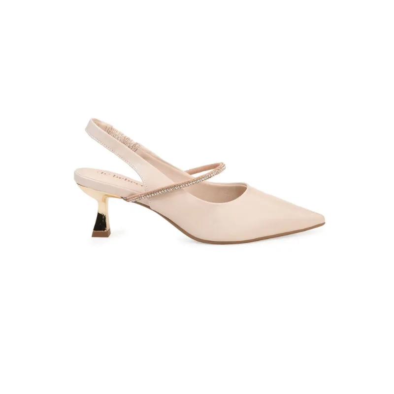 Scarpin Slingback Bebecê com Acabamento Metalizado e Salto Taça Creme 34