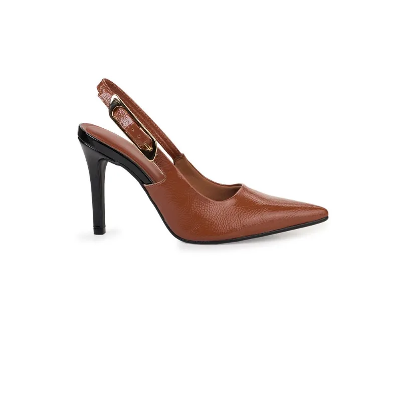 Scarpin Bebecê Slingback Elegante com Salto Fino Marrom 39