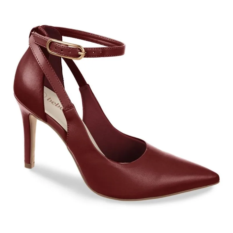 Scarpin Bebece Tira No Tornozelo Feminino Vinho 39