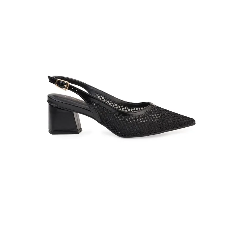 Scarpin Slingback Bebecê Tela com Salto Bloco Preto 33