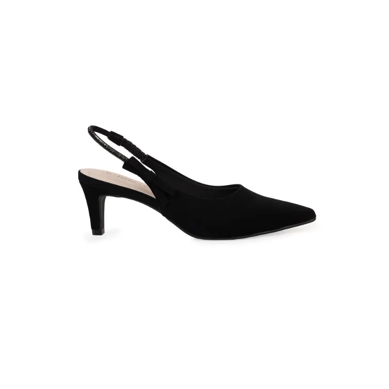 Scarpin Slingback Bebecê Bico Fino Salto Fino Médio Metalizado Preto 33