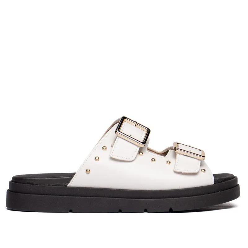 Tamanco Feminino Bebecê com Fivelas Branco/Preto - 36