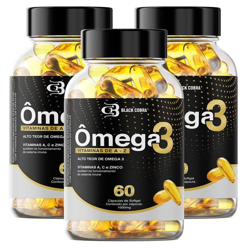 Kit 3x Ômega 3 Vitaminas De A-z 180 Softgels Black Cobra