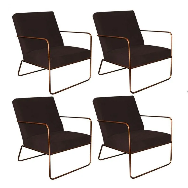 Kit 04 Poltronas Cadeira Malta Aramado Bronze Suede Marrom