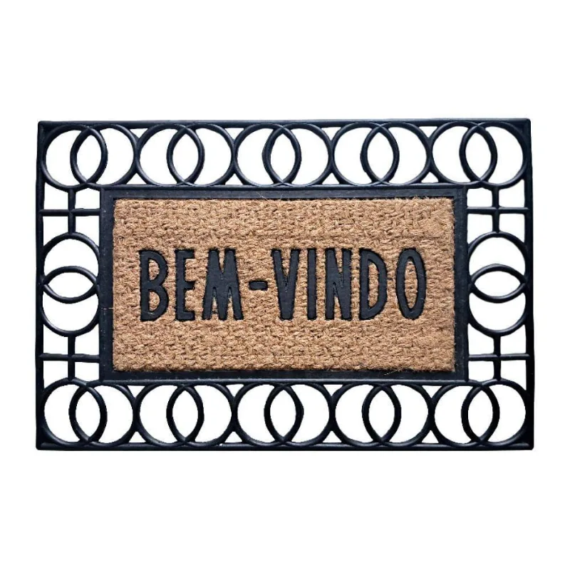 Capacho De Poa Borracha Frame Circulos 60x40cm - Uzoo Capacho Fibra Emborrachado Frame 60x40cm Circulos