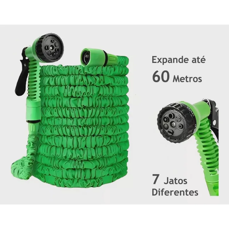Mangueira Para Jardim 60 Metros Retrátil Flexível Irrigação Expansível 7 Tipos De Jato