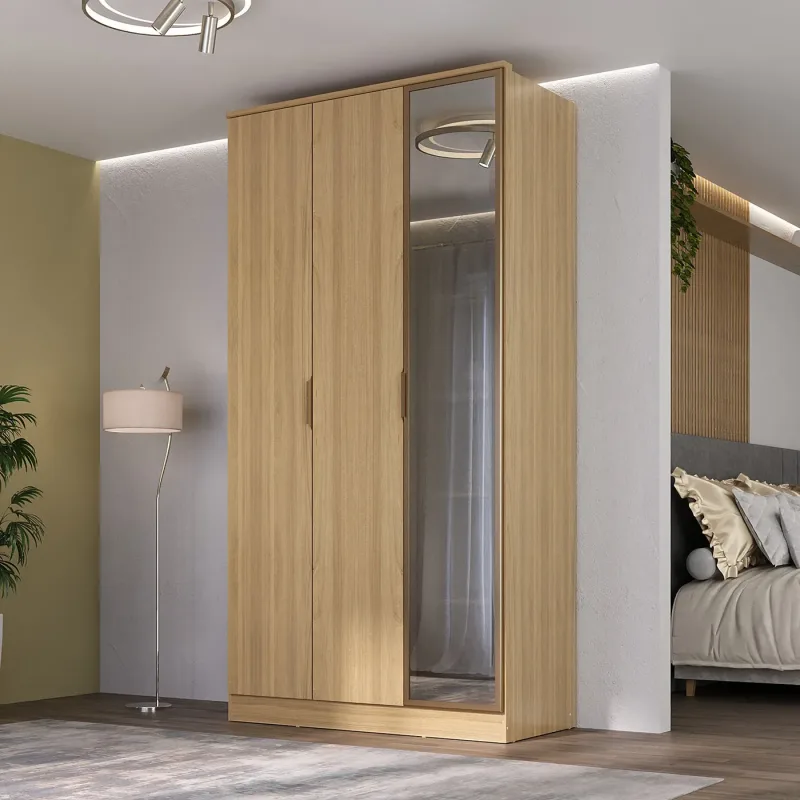 Guarda Roupa Solteiro 1,20m x 2,32m 3 Portas com Reflecta e LED 100% MDF