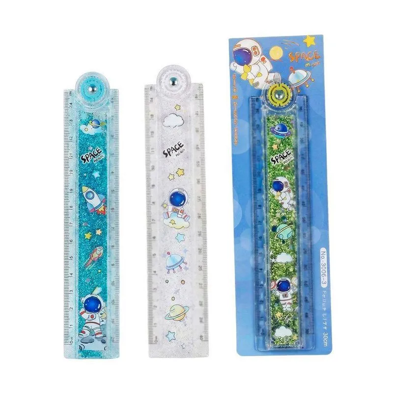 Régua Dobrável Astronauta Escolar 30cm Caixa Com 24 Unidades Com Glitters Líquidos