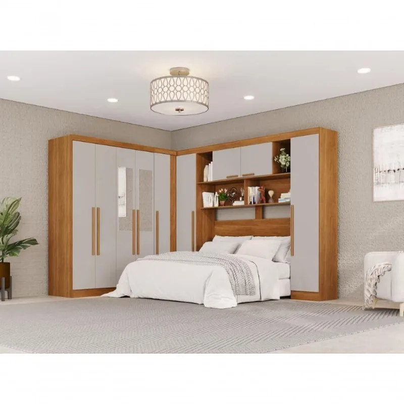 Guarda Roupa Casal Modulado de Canto CRSAL 9 Portas de Bater 2 Gavetas MDP Cinamomo-Off White