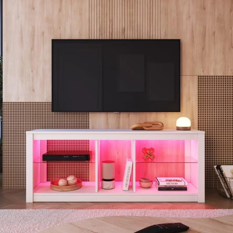 Rack para TV Até 55 Polegadas Gamer com LED RGB 2 Prateleiras de Vidro Branco Multimóveis