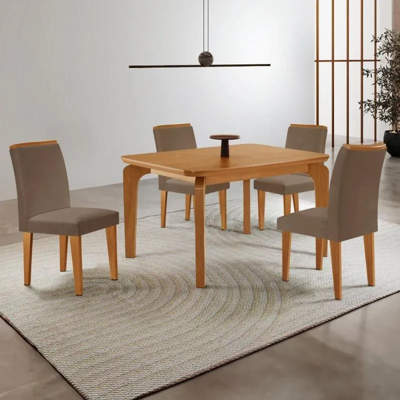 Conjunto Mesa de Jantar 120cm com 4 Cadeiras Estofadas Multimóveis CRRFT-CON044