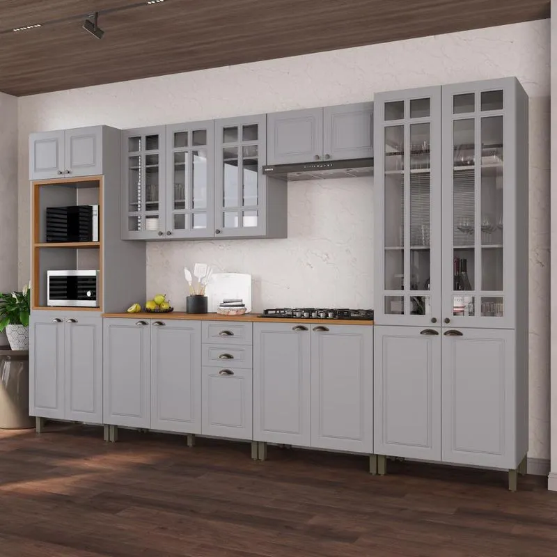 Armário Cozinha Modulada Completa Americana 100% MDF 350cm Provence Multimóveis CRINK-CPL003
