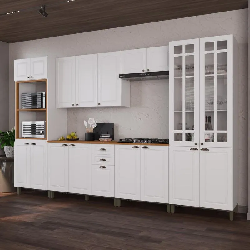 Armário Cozinha Modulada Completa Americana 100% MDF 350cm Provence Multimóveis CRINK-CPL004