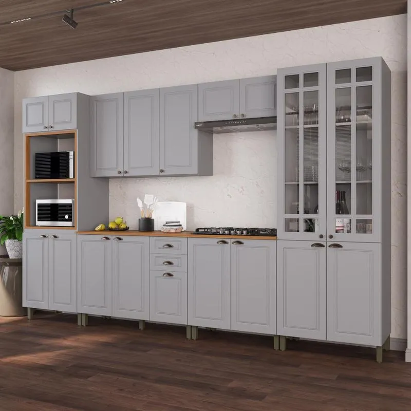 Armário Cozinha Modulada Completa Americana 100% MDF 350cm Provence Multimóveis CRINK-CPL004