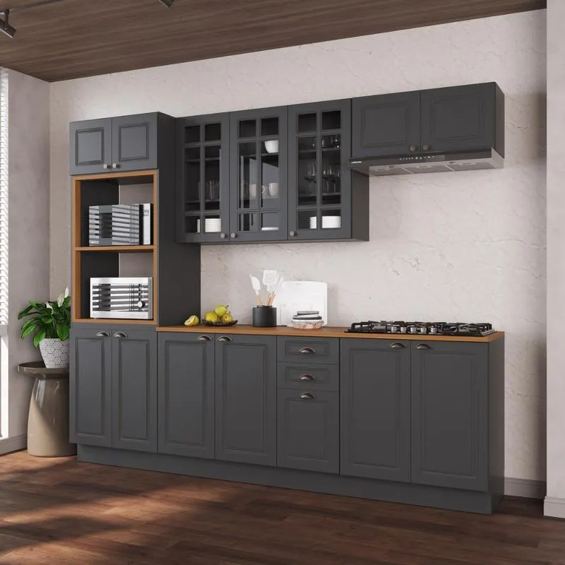 Cozinha Modulada Completa Americana 100% MDF 270cm com Rodapé Provence Multimóveis CRINK-CPL005