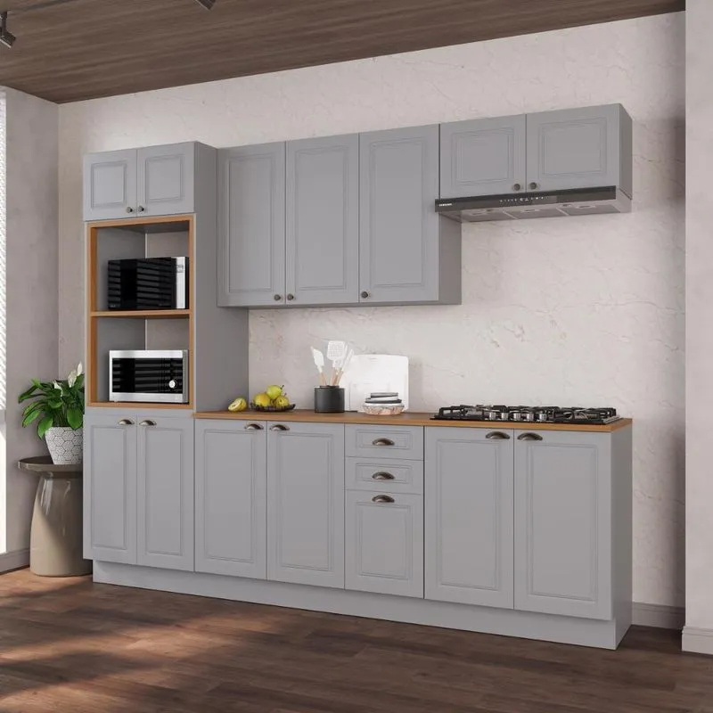 Cozinha Modulada Completa Americana 100% MDF 270cm com Rodapé Provence Multimóveis CRINK-CPL006