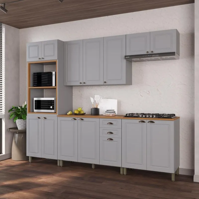 Armário Cozinha Modulada Completa Americana 100% MDF 270cm Provence Multimóveis CRINK-CPL008
