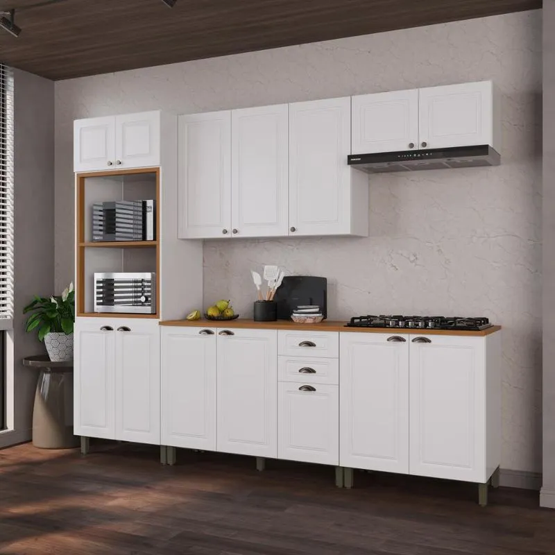 Armário Cozinha Modulada Completa Americana 100% MDF 270cm Provence Multimóveis CRINK-CPL008