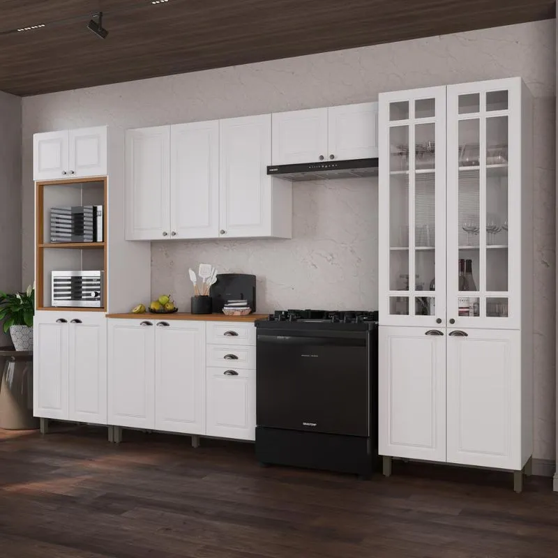 Armário Cozinha Modulada Completa Americana 100% MDF 350cm Provence Multimóveis CRINK-CPL011